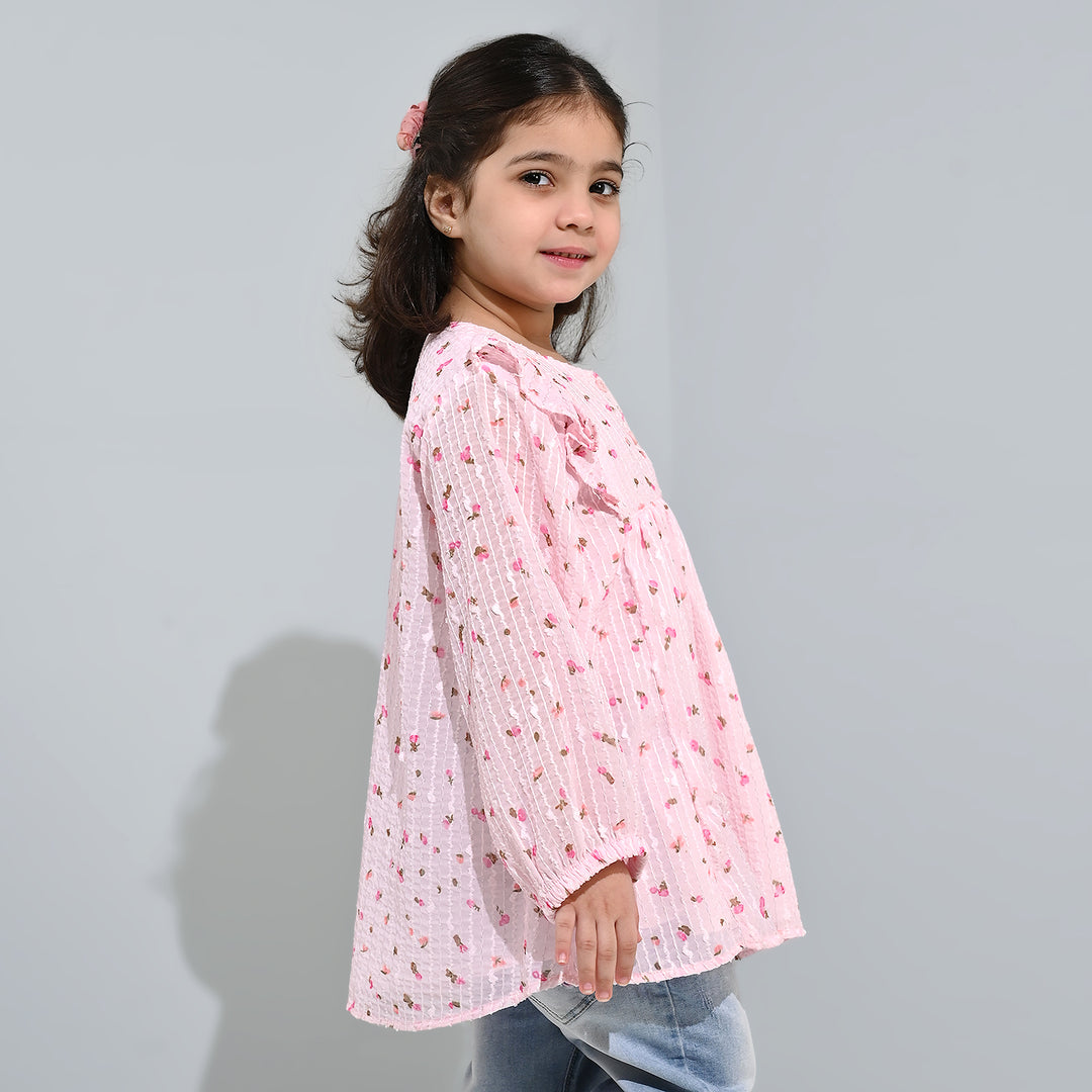 Girls Chiffon Casual Top-Pink