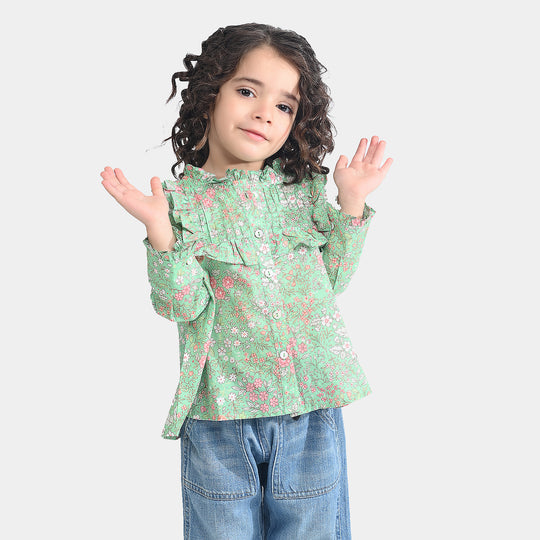Girls Cotton Poplin Casual Top Minty-Multi
