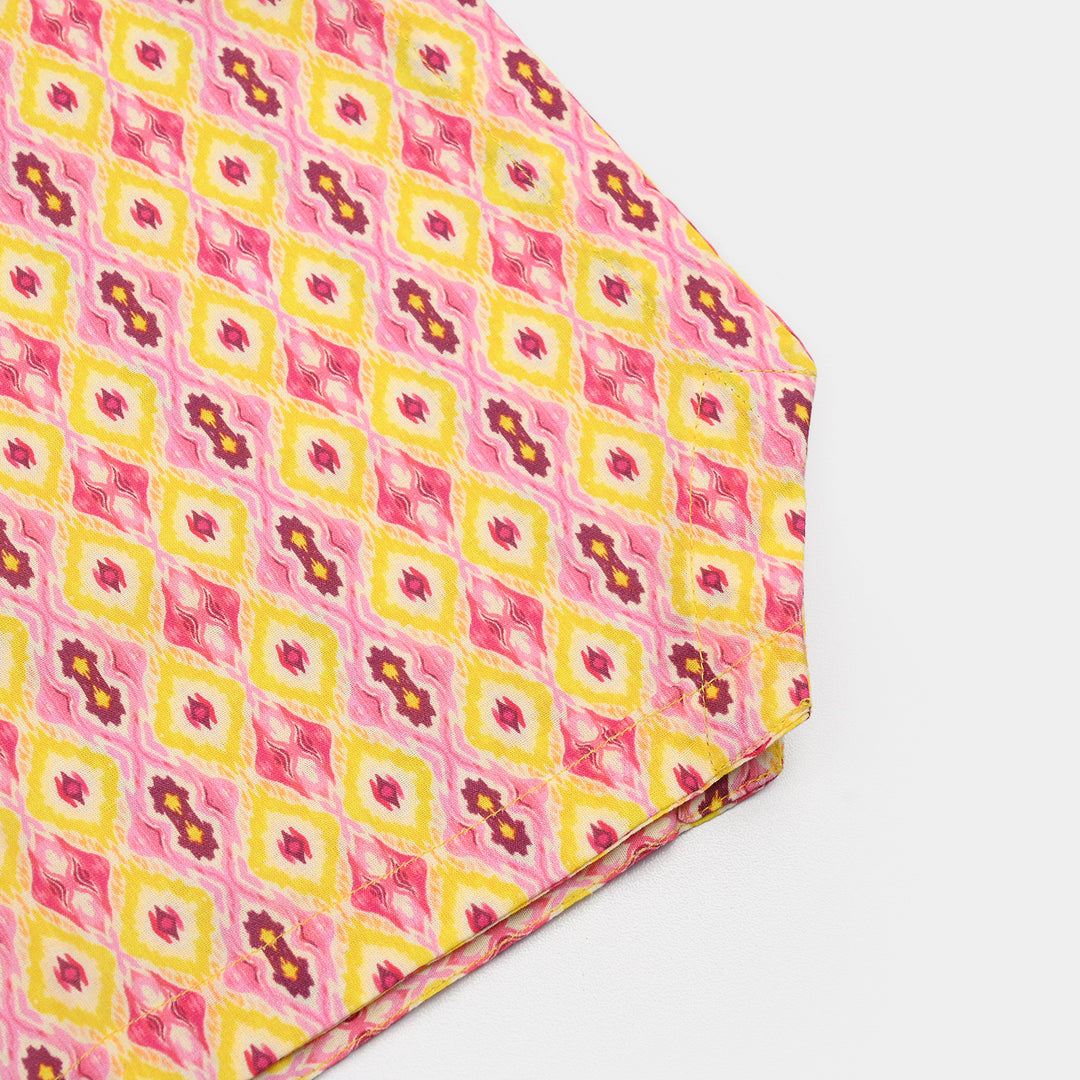 Girls Cotton Printed 2-Piece Ikhat Set - Multi