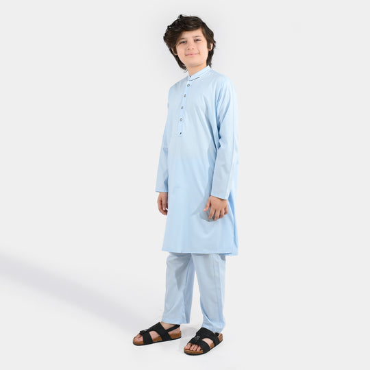 Boys Poly Viscose Kurta Pajama (Cut Collar) - Light Blue