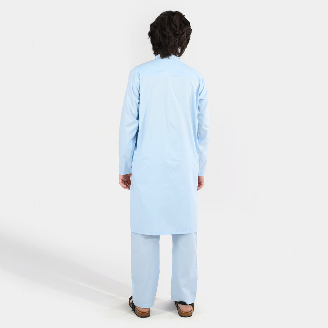 Boys Poly Viscose Kurta Pajama (Cut Collar) - Light Blue