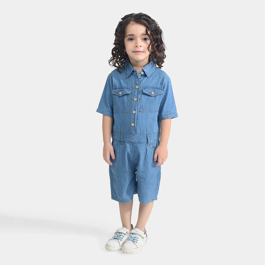 Girls Denim rigid Dungaree Cutest-Light Blue