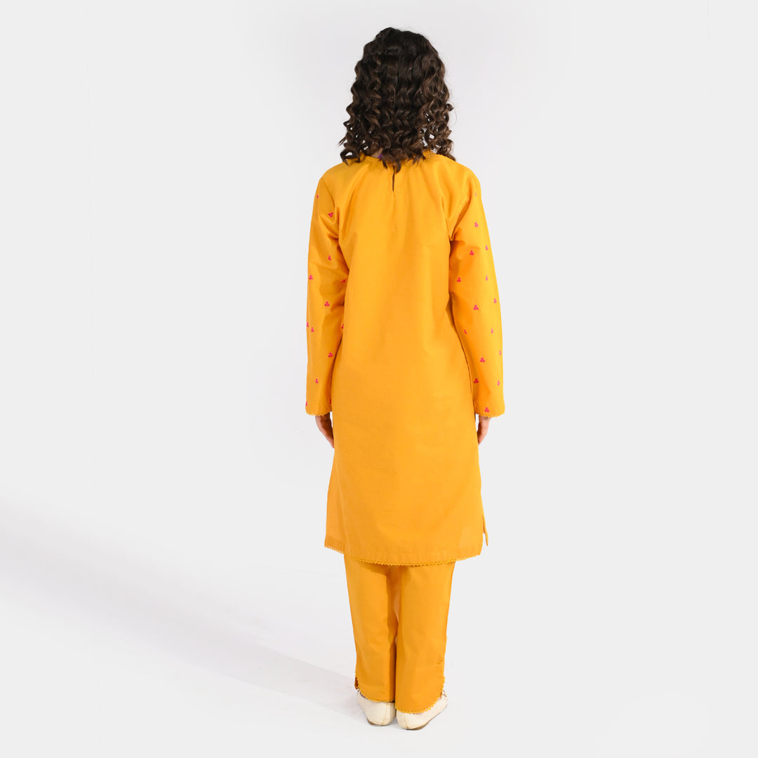 Girls Cotton Poplin Embroidered 2Pcs Yaad - Mustard