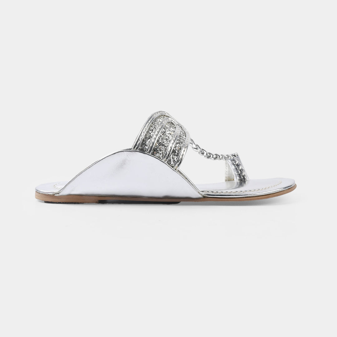 Girls Kolhapuri AS-007-SILVER