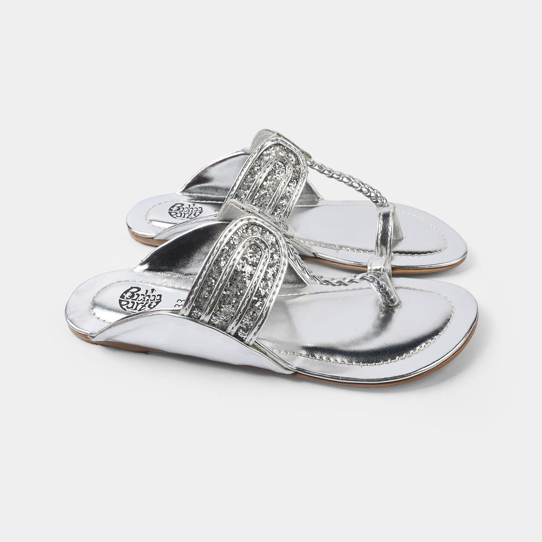 Girls Kolhapuri AS-007-SILVER