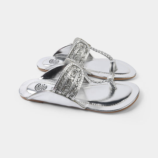 Girls Kolhapuri AS-007-SILVER