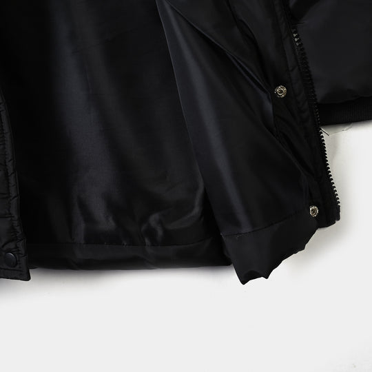 Girls Polyester Quilted Jacket Fur-BLACK