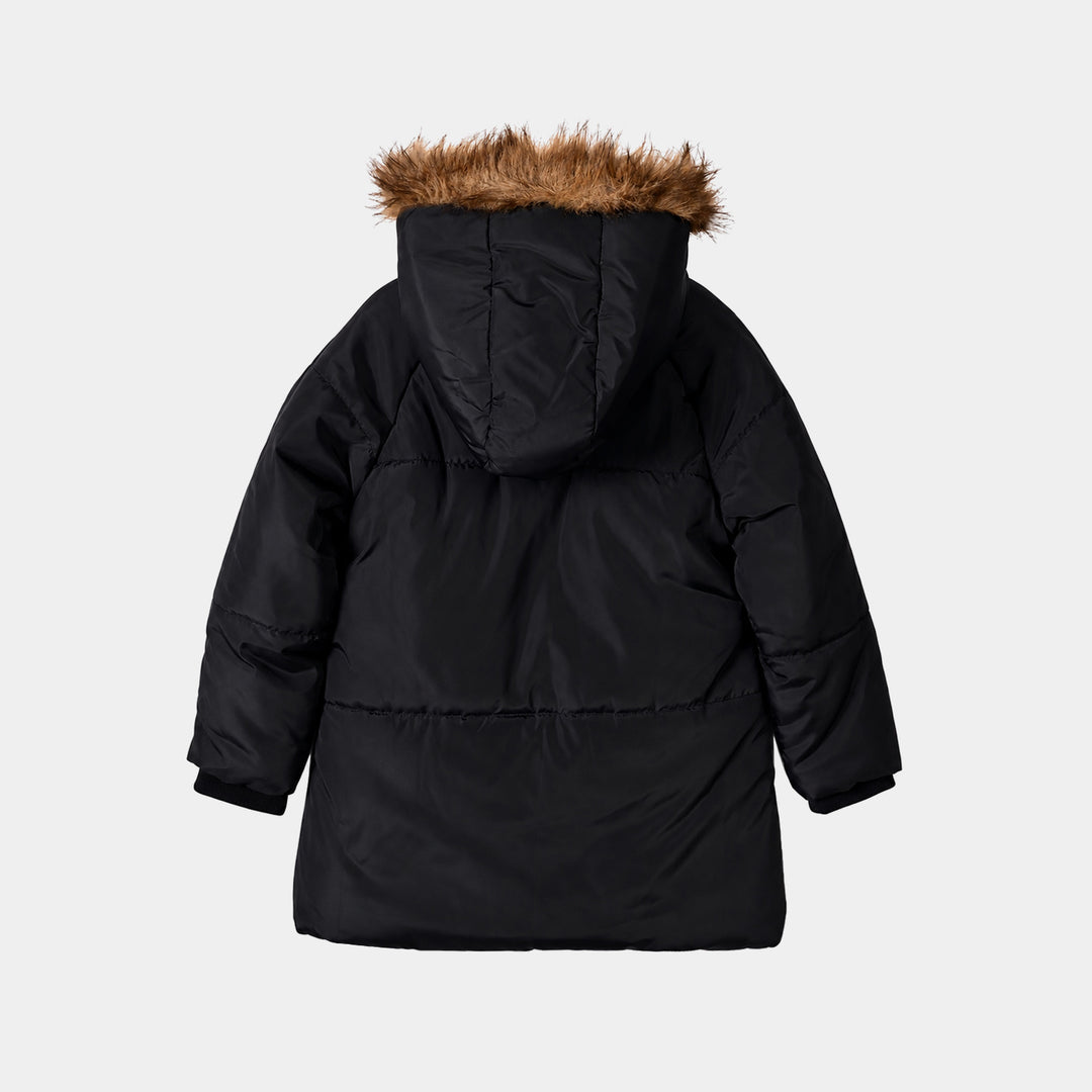 Girls Polyester Quilted Jacket Fur-BLACK