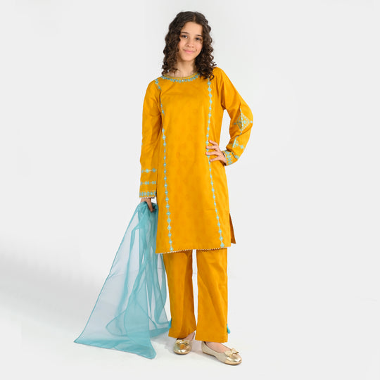 Teens Girls Jacquard 3Pcs (Noor) - Mustard