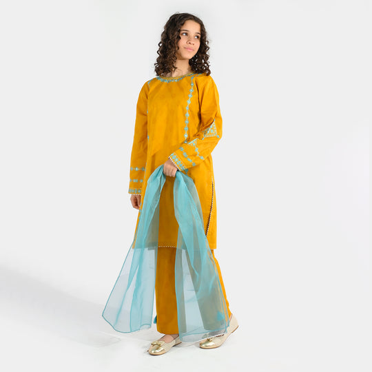 Teens Girls Jacquard 3Pcs (Noor) - Mustard