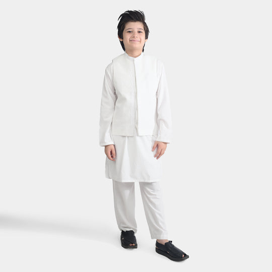 Boys Poly Viscose 3 Piece Suit-White