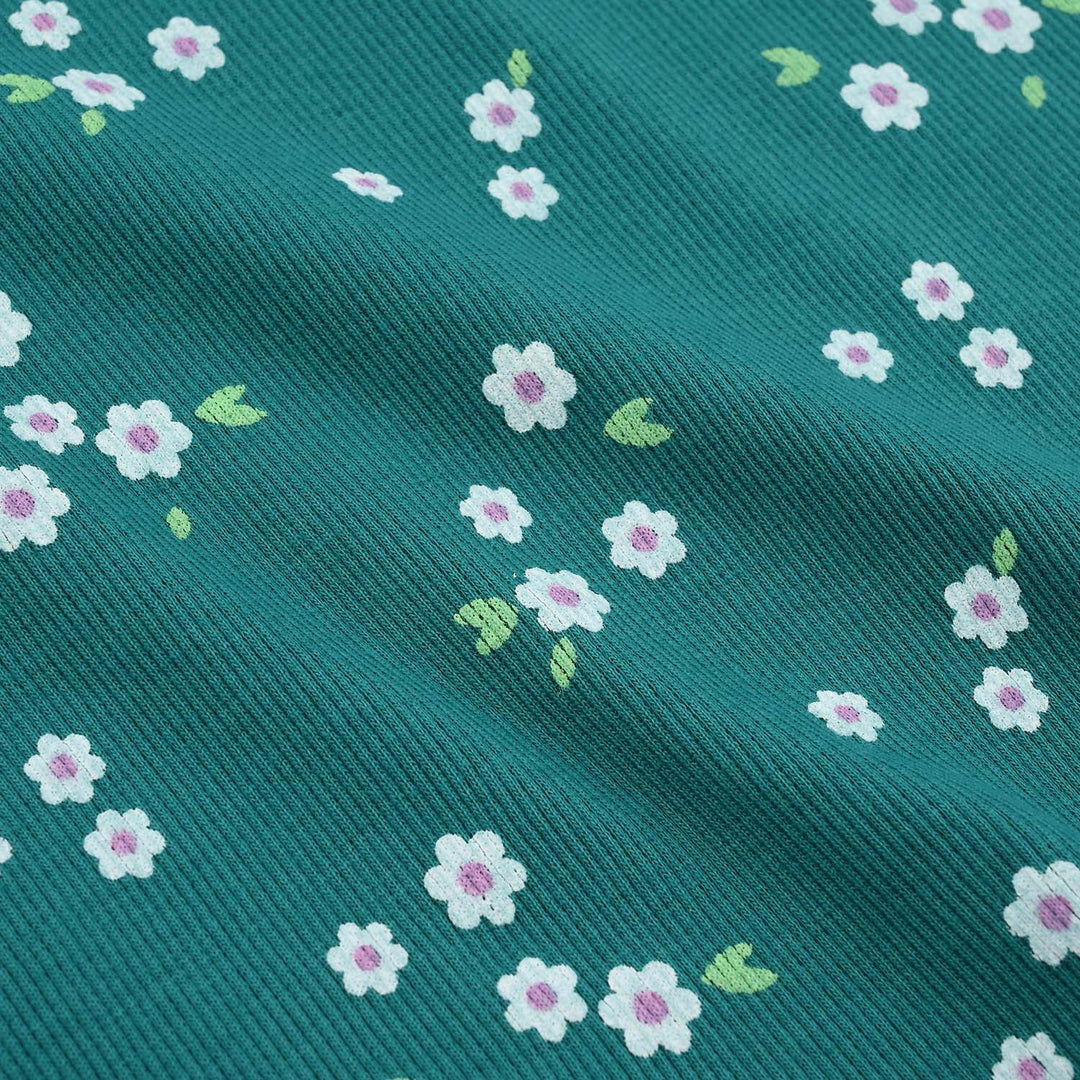 Girls Rib T-Shirt F/S Flowers-Everglade