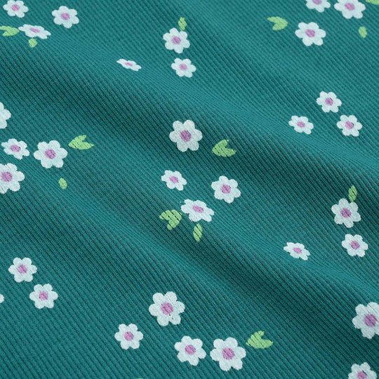 Girls Rib T-Shirt F/S Flowers-Everglade