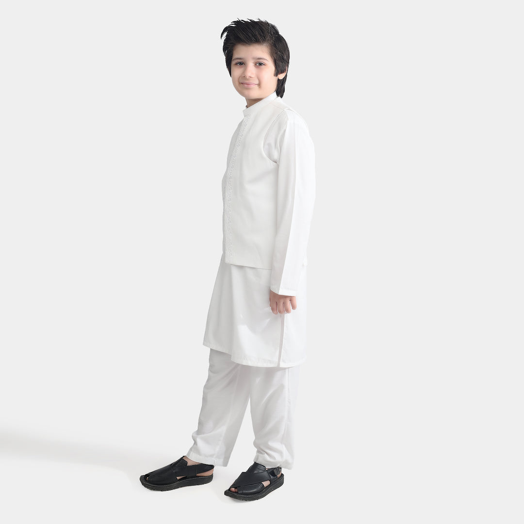 Boys Poly Viscose 3 Piece Suit-White