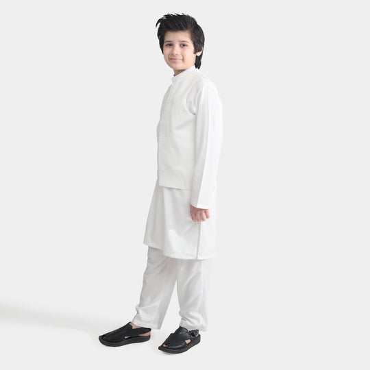 Boys Poly Viscose 3 Piece Suit-White
