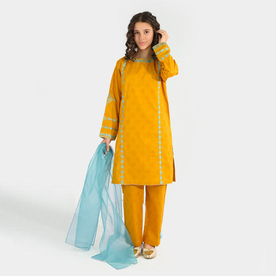 Teens Girls Jacquard 3Pcs (Noor) - Mustard