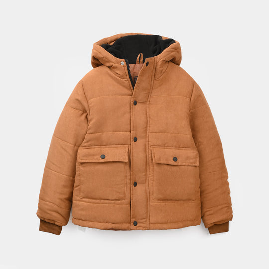 Boys Quilted Hooded Jacket F/S Adventure-BEIGE