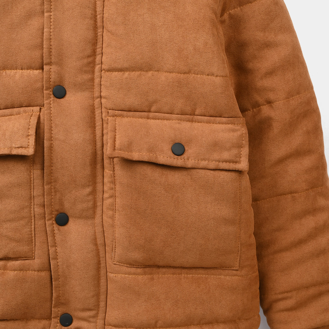 Boys Quilted Hooded Jacket F/S Adventure-BEIGE