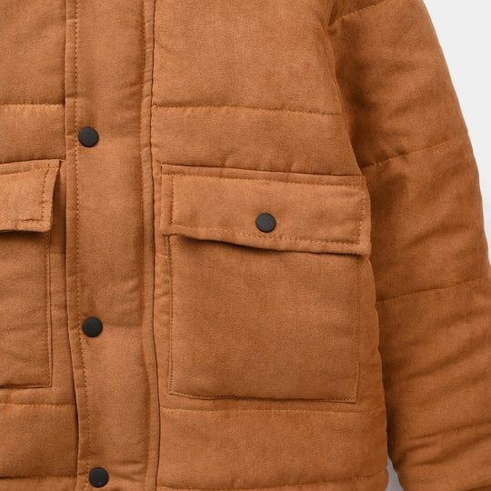 Boys Quilted Hooded Jacket F/S Adventure-BEIGE