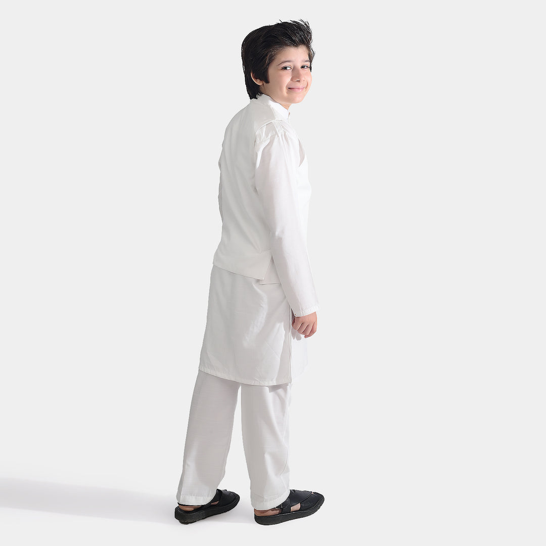 Boys Poly Viscose 3 Piece Suit-White
