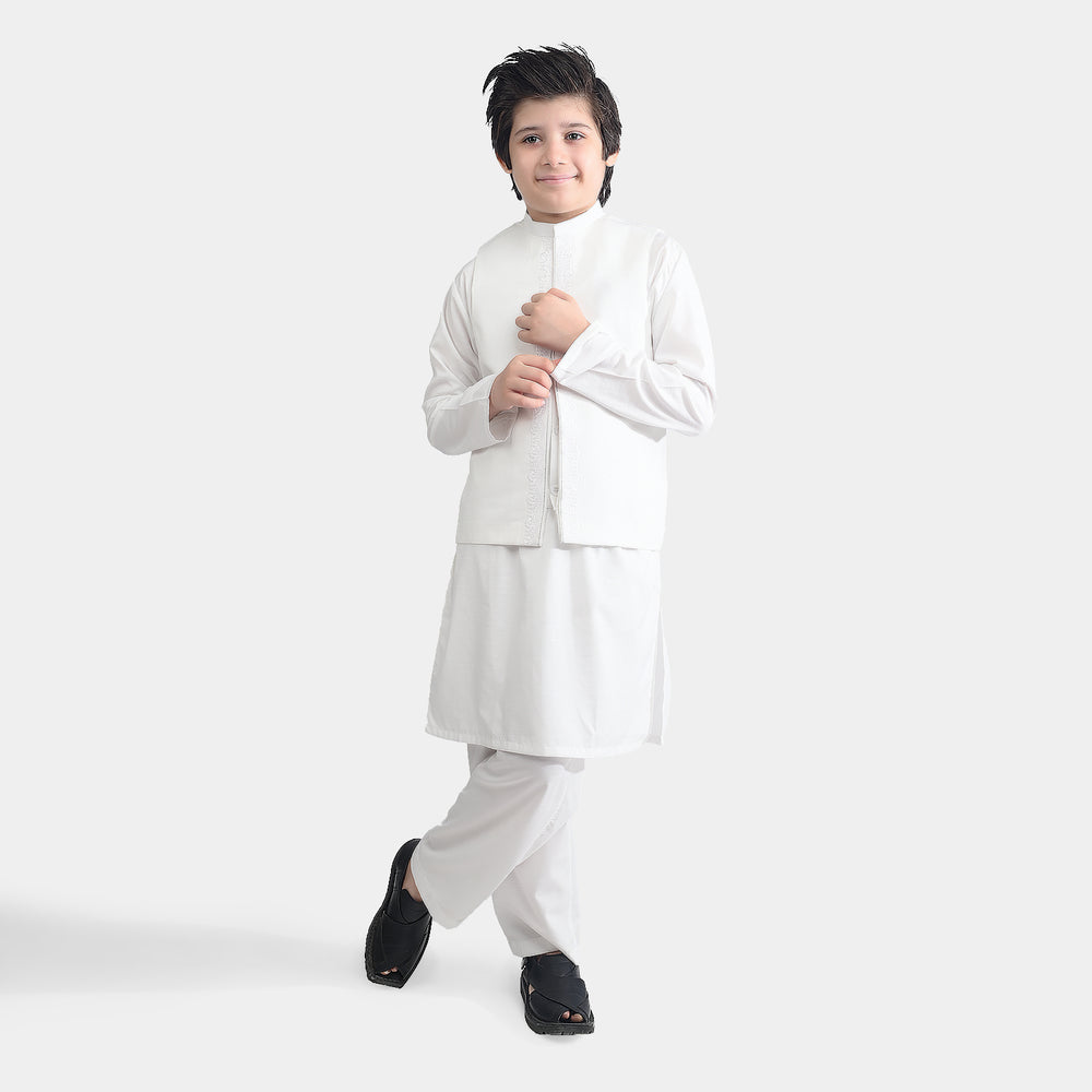 Boys Poly Viscose 3 Piece Suit-White