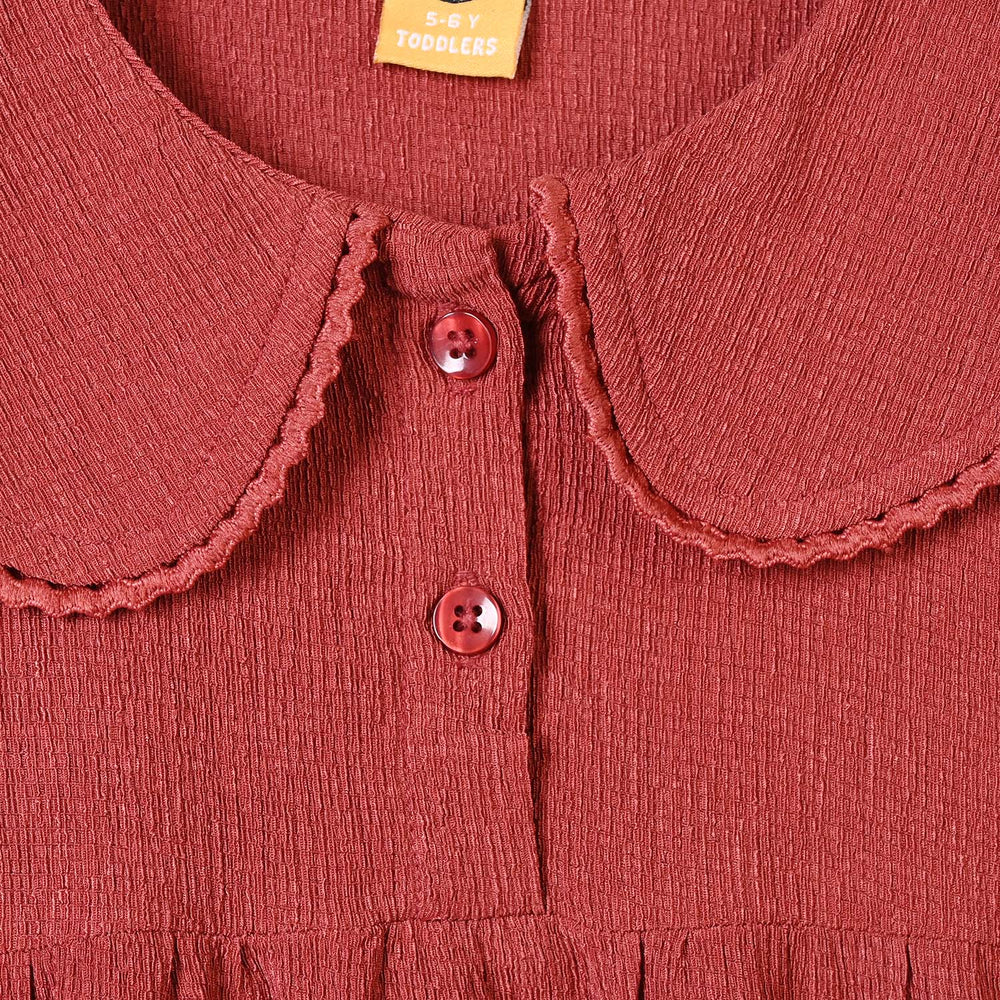 Girls Poly Crinkle Casual Frock Wave-Red