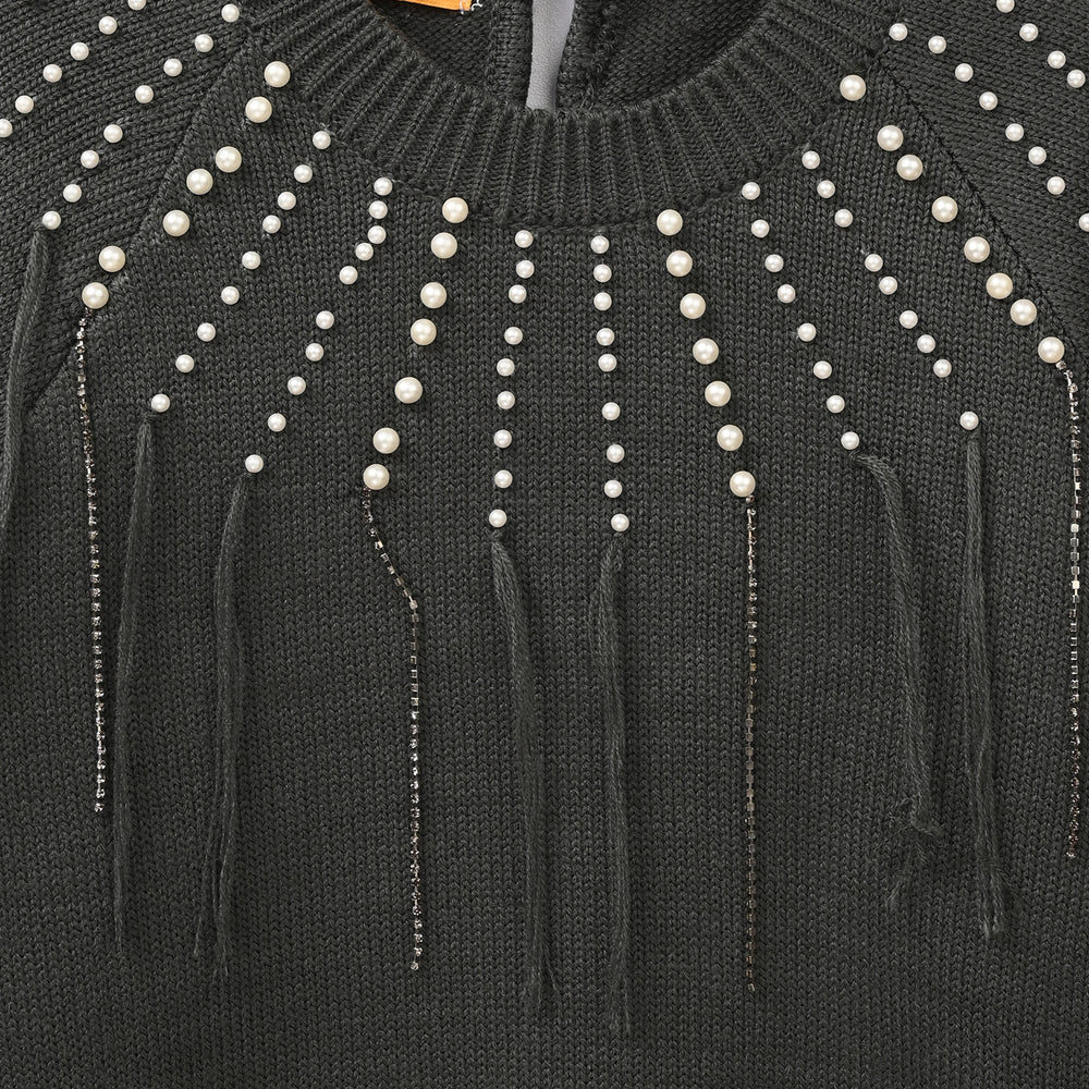 Girls F/S Sweater Pearl Stripes-CHARCOAL