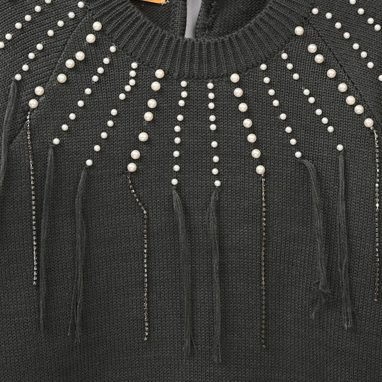 Girls F/S Sweater Pearl Stripes-CHARCOAL