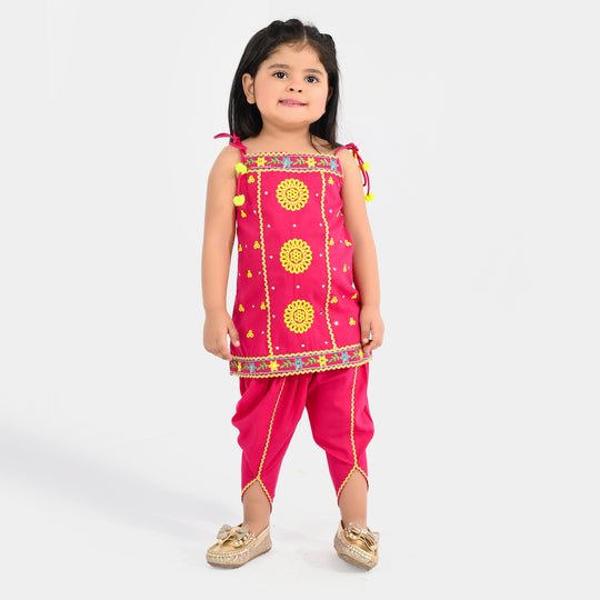 Infant Girls Raw Silk 2-Piece Set (Mah-E-Rang) - Shocking Pink