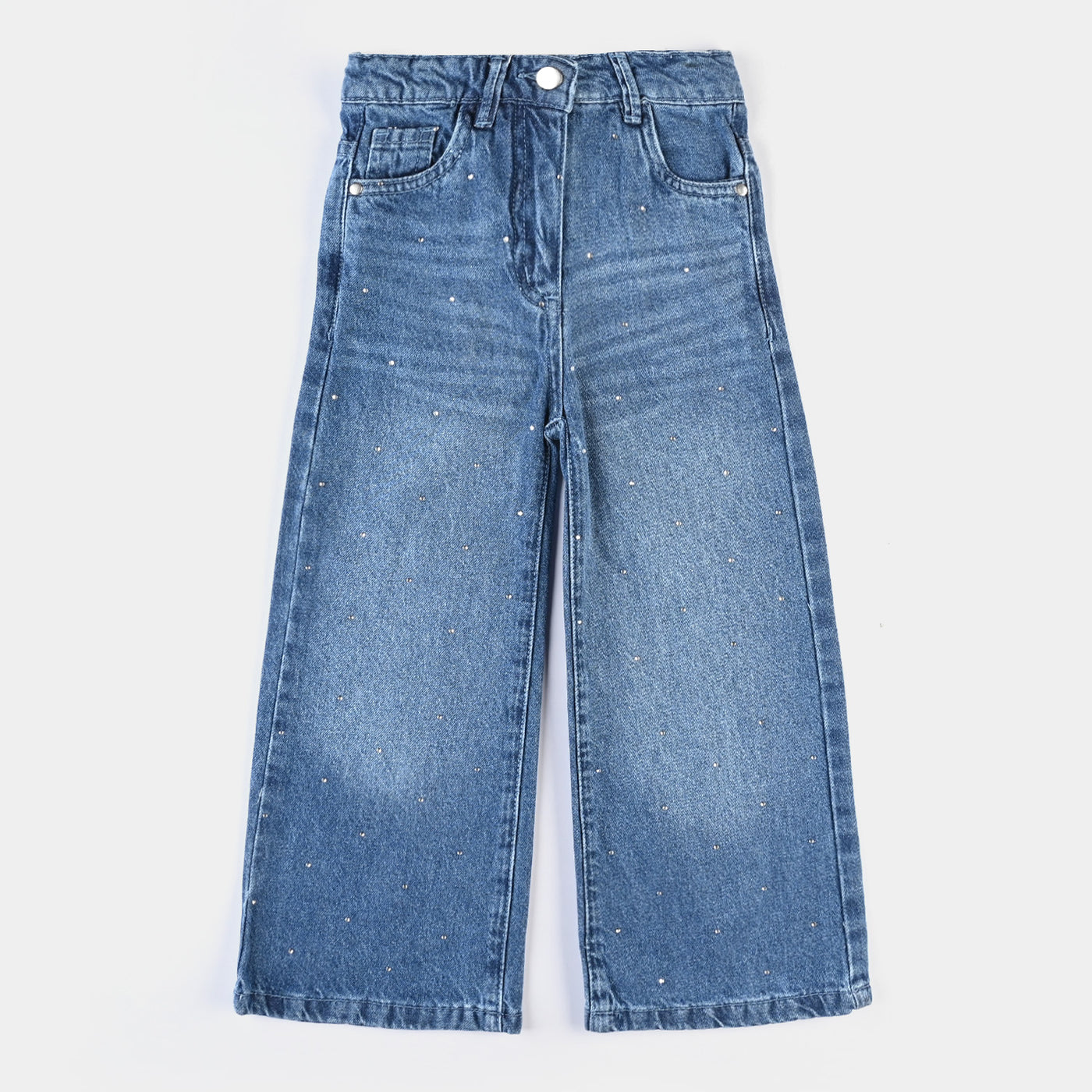 Girls Denim Pant Studs-Mid Blue