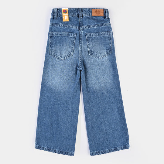 Girls Denim Pant Studs-Mid Blue