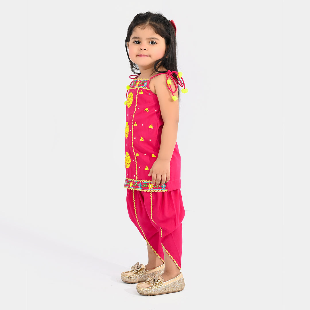 Infant Girls Raw Silk 2-Piece Set (Mah-E-Rang) - Shocking Pink