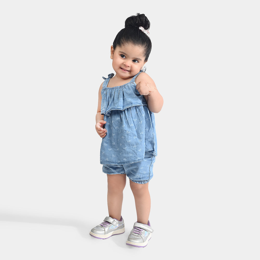 Infant Girls Tensile Denim (Light Denim) 2PC Fashion Bow-Blue