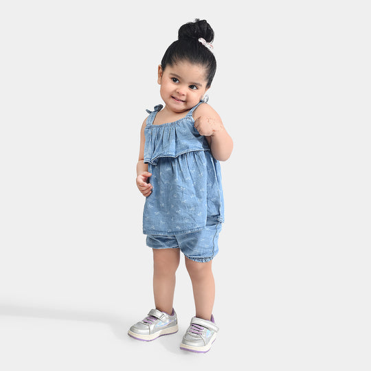 Infant Girls Tensile Denim (Light Denim) 2PC Fashion Bow-Blue