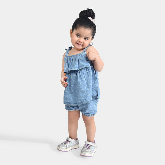 Infant Girls Tencel Denim (Light Denim) 2PC Fashion Bow-Blue