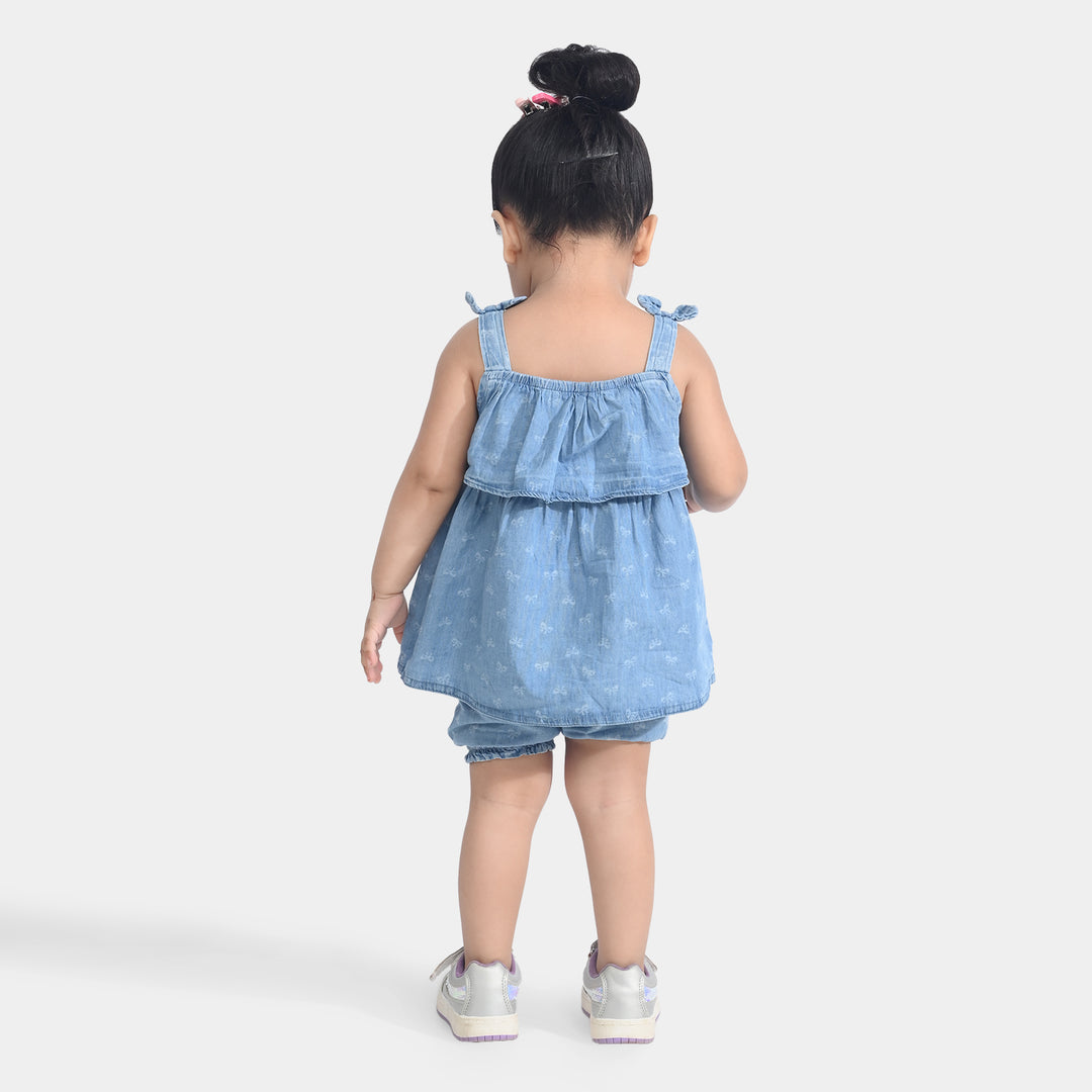 Infant Girls Tensile Denim (Light Denim) 2PC Fashion Bow-Blue