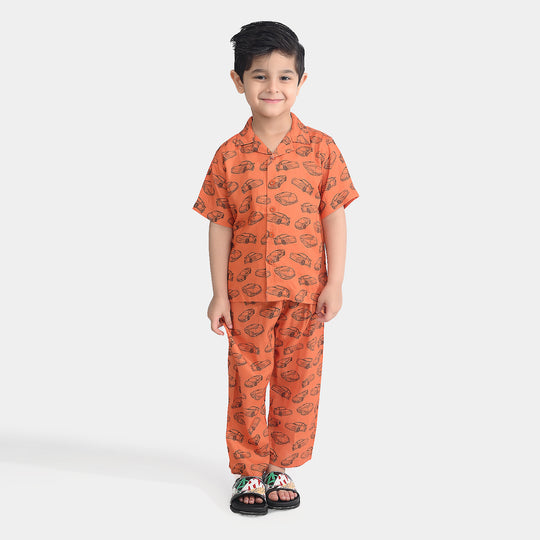 Boys Viscose Nightwear-Cars-Rust