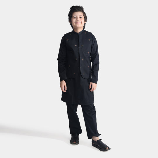 Boys Cotton Poplin 3 Piece Suit-BLACK