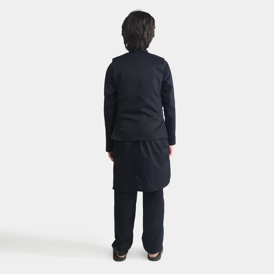 Boys Cotton Poplin 3 Piece Suit-BLACK