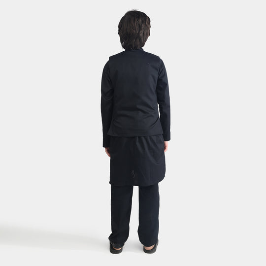 Boys Cotton Poplin 3 Piece Suit-BLACK