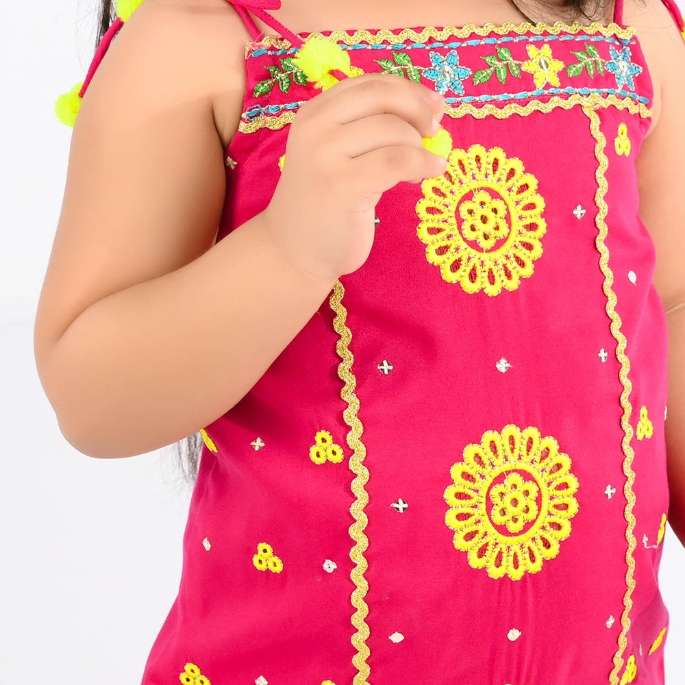 Infant Girls Raw Silk 2-Piece Set (Mah-E-Rang) - Shocking Pink