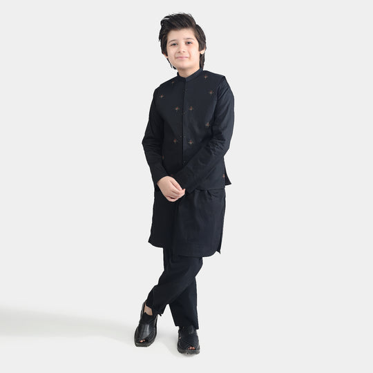 Boys Cotton Poplin 3 Piece Suit-BLACK
