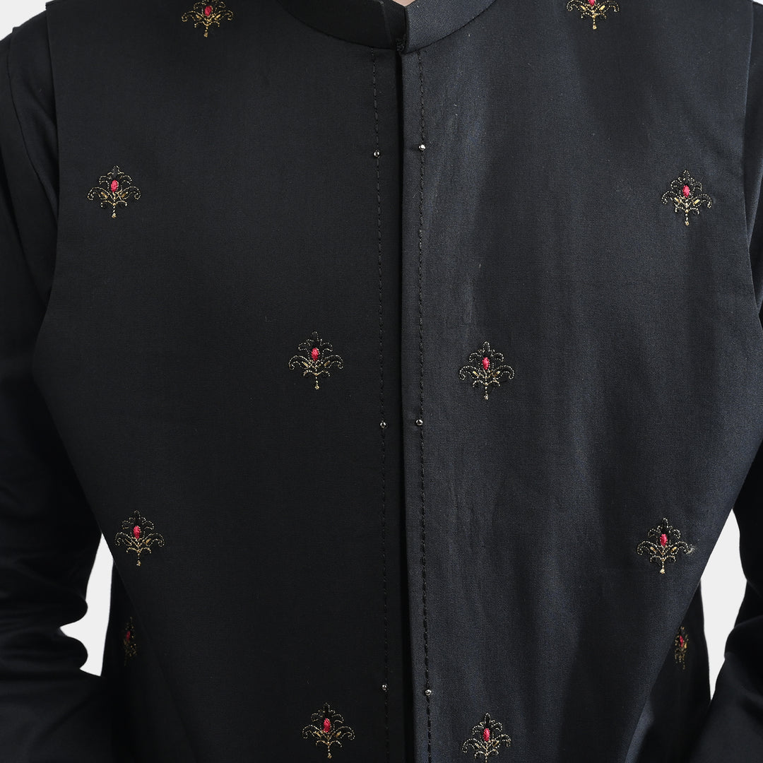 Boys Cotton Poplin 3 Piece Suit-BLACK