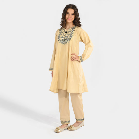 Girls Poplin 2Pcs Embroidered - Off White