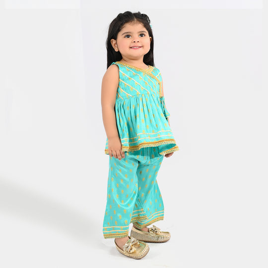 Infant Girls Raw Silk 2Pcs (Anarkha Style) - Gul Mirah/Turquoise