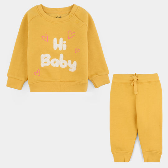 Infant Girls Fleece 2 Piece Suit Hi Baby-Yellow