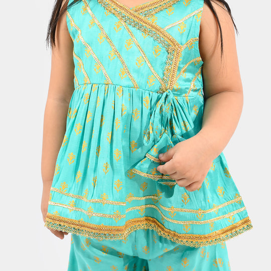 Infant Girls Raw Silk 2Pcs (Anarkha Style) - Gul Mirah/Turquoise