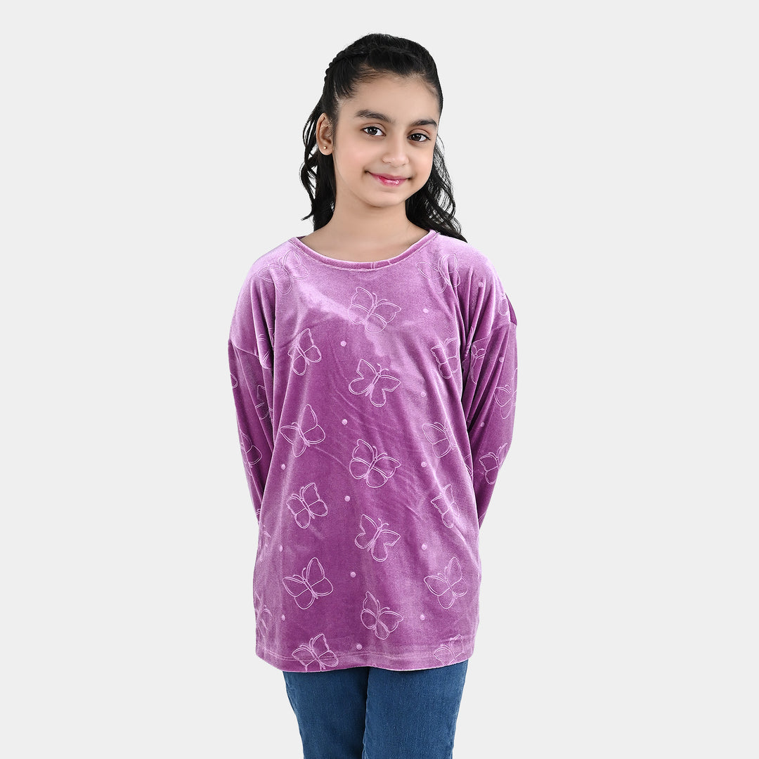 Girls Velvet SweatShirt Purple Tear Drop