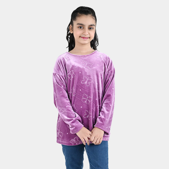 Girls Velvet SweatShirt Purple Tear Drop