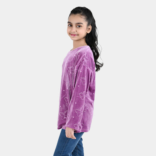 Girls Velvet SweatShirt Purple Tear Drop